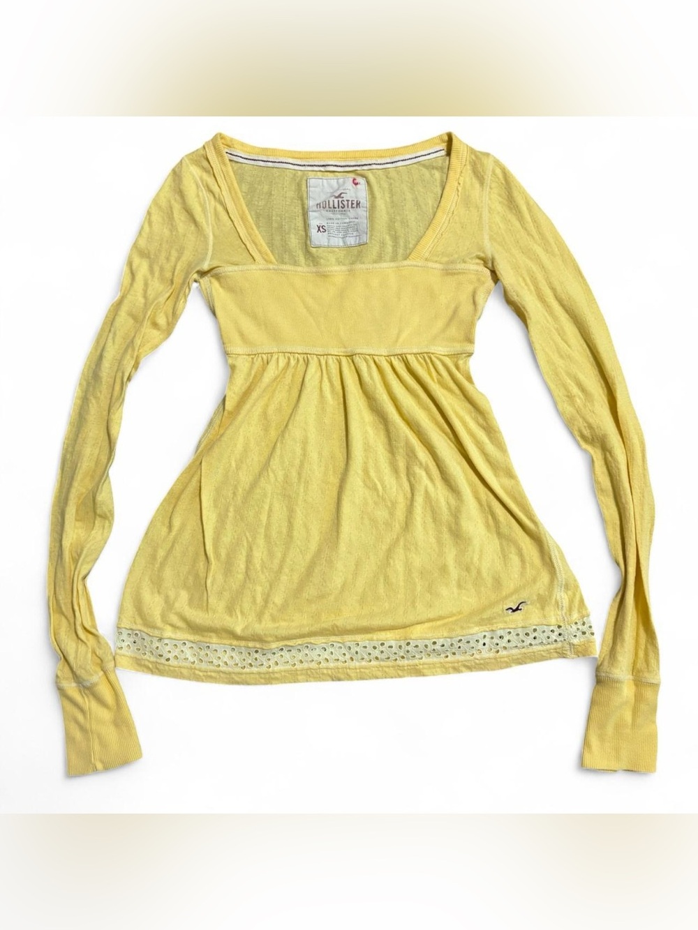 Hollister Yellow Long Sleeve Empire-Waist babydoll Top